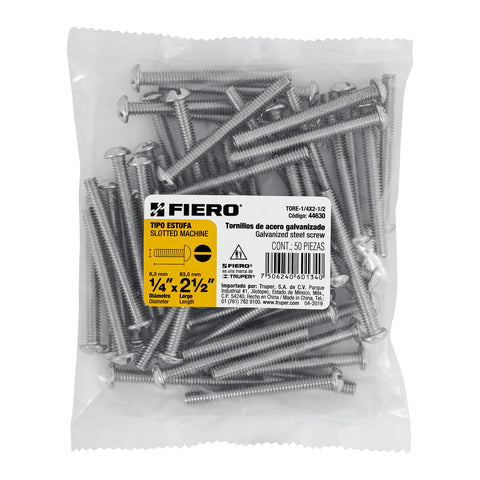 Bolsa con 50 tornillos 1/4' x 2-1/2' tipo estufa, FIERO | TORE-1/4X2-1/2 | 44630