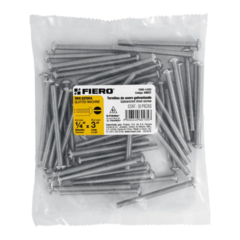 Bolsa con 50 tornillos 1/4' x 3' tipo estufa, FIERO | TORE-1/4X3 | 44631