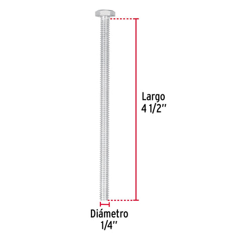 Bolsa con 25 tornillos 1/4' x 4-1/2' tipo máquina, FIERO | TORM-1/4X4-1/2 | 44634