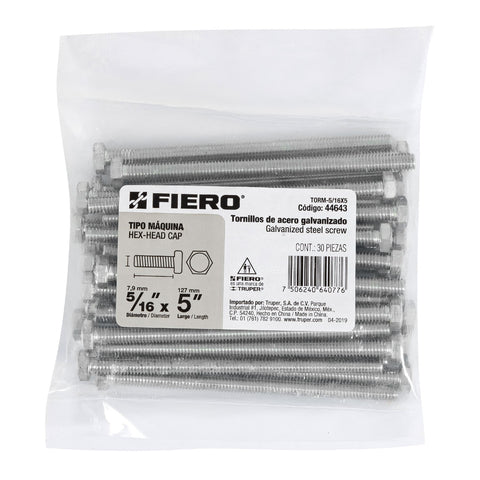 Bolsa con 30 tornillos 5/16' x 5' tipo máquina, FIERO | TORM-5/16X5 | 44643