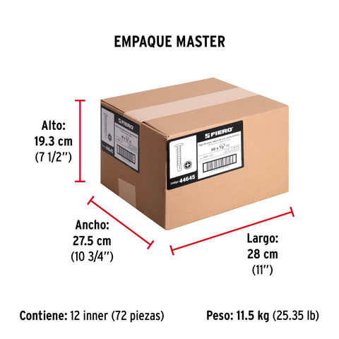 Bolsa con 100 pijas cabeza cruz, punta de broca 1/2', FIERO | PIBR-1/2C | 44645