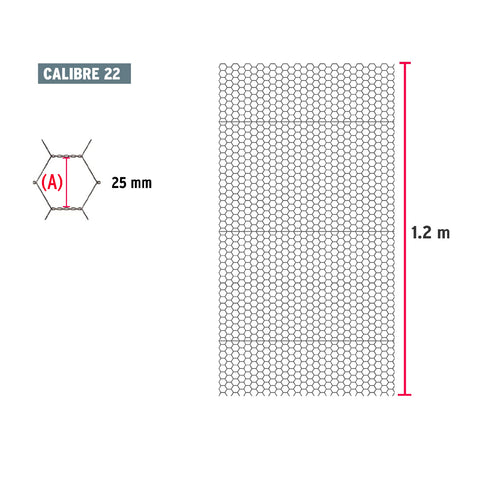 Rollo malla hexagonal cal.22, 1.2x 45m, abertura 25mm, 16kg | MAHE-2512 | 44657