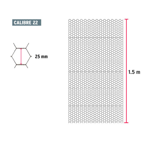 Rollo malla hexagonal cal.22, 1.5x 45m, abertura 25mm, 20kg | MAHE-2515 | 44658
