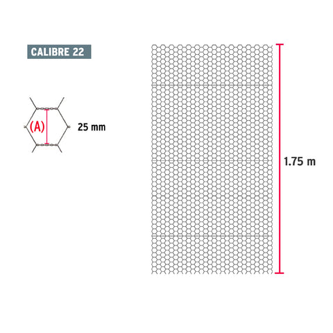 Rollo malla hexagonal cal.22, 1.75x 45m, abertura 25mm, 23kg | MAHE-2517 | 44659