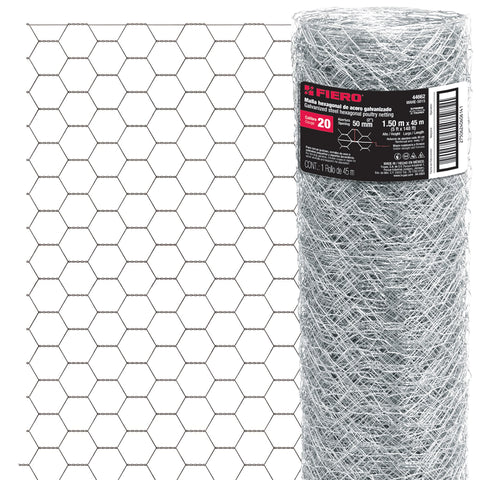 Rollo malla hexagonal cal.20, 1.5x 45m, abertura 50mm, 15kg | MAHE-5015 | 44662