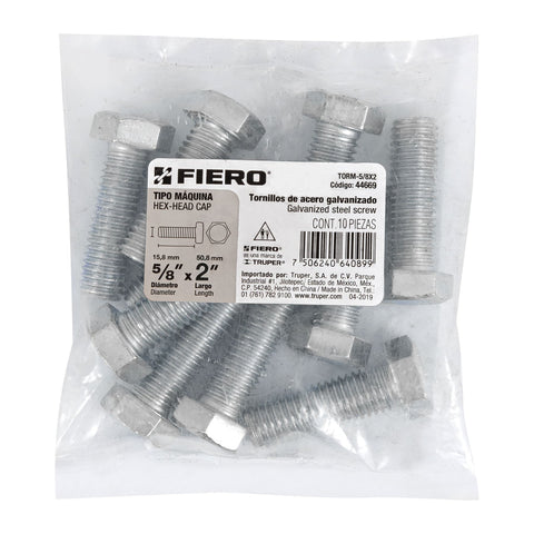 Bolsa con 10 tornillos 5/8' x 2' tipo máquina, FIERO | TORM-5/8X2 | 44669