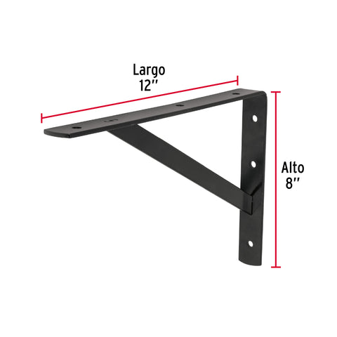 Ménsula de acero reforzada negra 8 x 12', FIERO | MER-12N | 44676