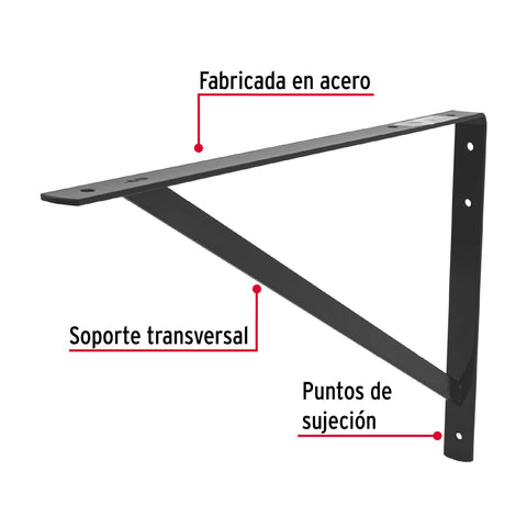 Ménsula de acero reforzada negra 13 x 20', FIERO | MER-20N | 44678