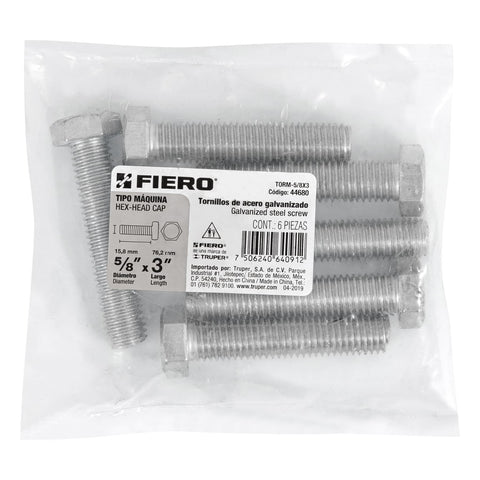 Bolsa con 6 tornillos 5/8' x 3' tipo máquina, FIERO | TORM-5/8X3 | 44680