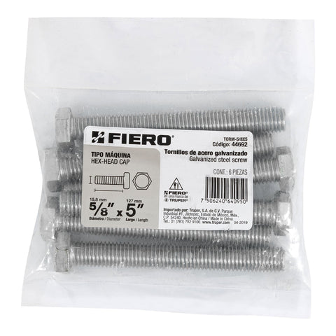 Bolsa con 6 tornillos 5/8' x 5' tipo máquina, FIERO | TORM-5/8X5 | 44692
