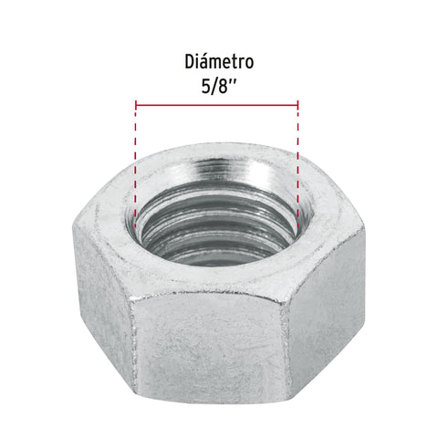 Bolsa con 25 tuercas 5/8' hexagonales de acero galvanizado | TUE-5/8 | 44700