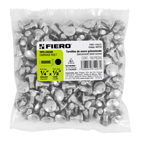 Bolsa con 150 tornillos 1/4' x 1/2' tipo coche, FIERO | TORC-1/4X1/2 | 44710