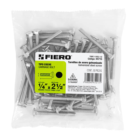 Bolsa con 50 tornillos 1/4' x 2-1/2' tipo coche, FIERO | TORC-1/4X2-1/2 | 44716