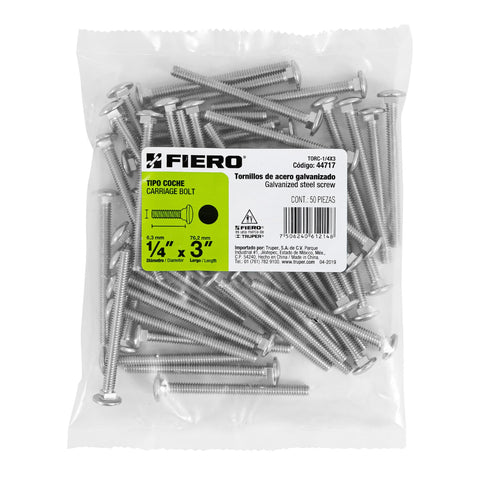 Bolsa con 50 tornillos 1/4' x 3' tipo coche, FIERO | TORC-1/4X3 | 44717