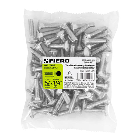 Bolsa con 60 tornillos 5/16' x 1-1/4' tipo coche, FIERO | TORC-5/16X1-1/4 | 44721