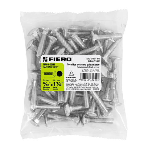 Bolsa con 50 tornillos 5/16' x 1-1/2' tipo coche, FIERO | TORC-5/16X1-1/2 | 44722