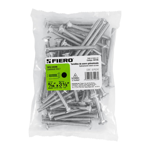 Bolsa con 50 tornillos 5/16' x 3-1/2' tipo coche, FIERO | TORC-5/16X3-1/2 | 44726