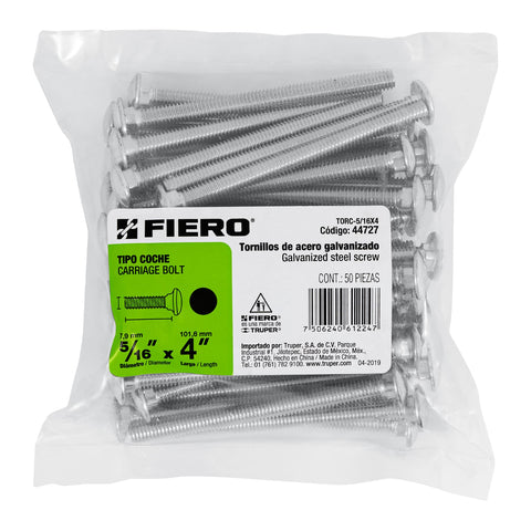 Bolsa con 50 tornillos 5/16' x 4' tipo coche, FIERO | TORC-5/16X4 | 44727