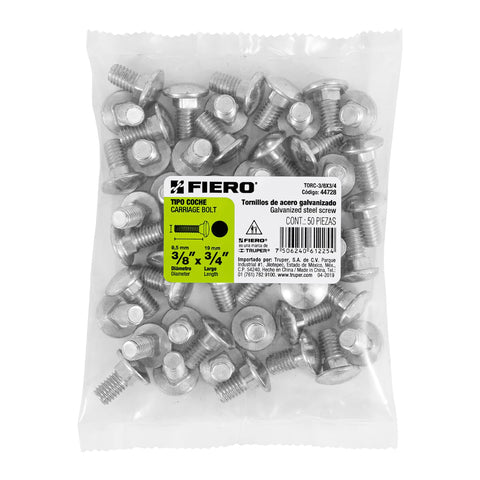 Bolsa con 50 tornillos 3/8' x 3/4' tipo coche, FIERO | TORC-3/8X3/4 | 44728