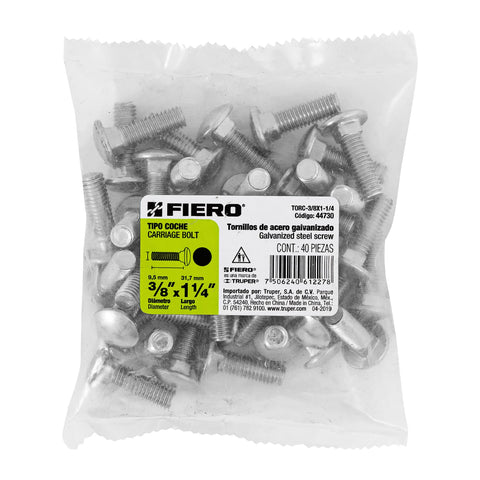 Bolsa con 40 tornillos 3/8' x 1-1/4' tipo coche, FIERO | TORC-3/8X1-1/4 | 44730
