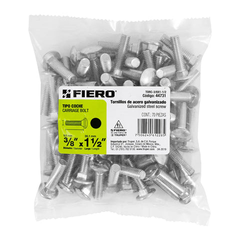 Bolsa con 70 tornillos 3/8' x 1-1/2' tipo coche, FIERO | TORC-3/8X1-1/2 | 44731