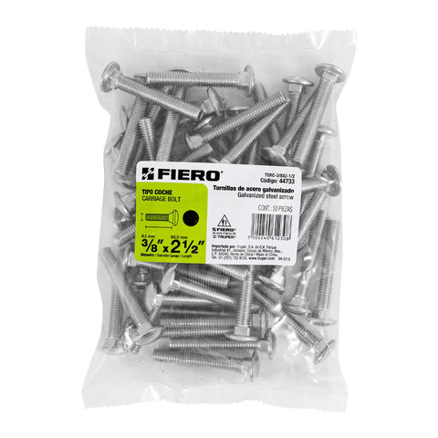 Bolsa con 50 tornillos 3/8' x 2-1/2' tipo coche, FIERO | TORC-3/8X2-1/2 | 44733