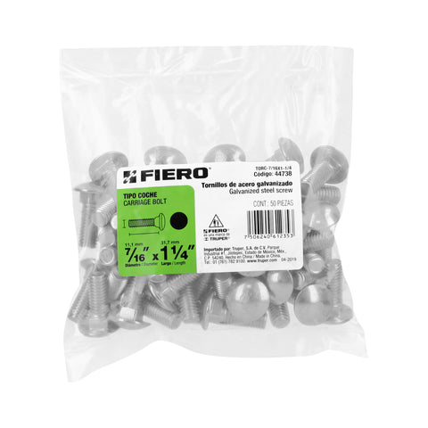 Bolsa con 50 tornillos 7/16' x 1-1/4' tipo coche, FIERO | TORC-7/16X1-1/4 | 44738