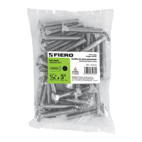 Bolsa con 30 tornillos 7/16' x 3' tipo coche, FIERO | TORC-7/16X3 | 44742