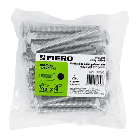 Bolsa con 20 tornillos 7/16' x 4' tipo coche, FIERO | TORC-7/16X4 | 44744