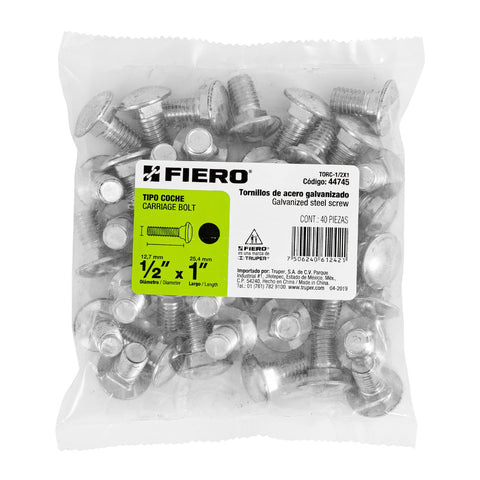 Bolsa con 40 tornillos 1/2' x 1' tipo coche, FIERO | TORC-1/2X1 | 44745