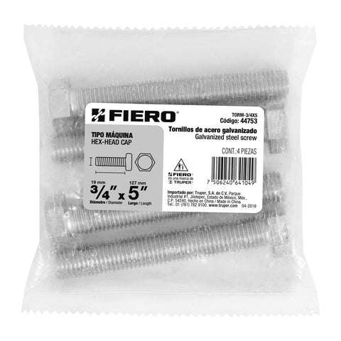 Bolsa con 4 tornillos 3/4' x 5' tipo máquina, FIERO | TORM-3/4X5 | 44753