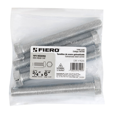 Bolsa con 4 tornillos 3/4' x 6' tipo máquina, FIERO | TORM-3/4X6 | 44754