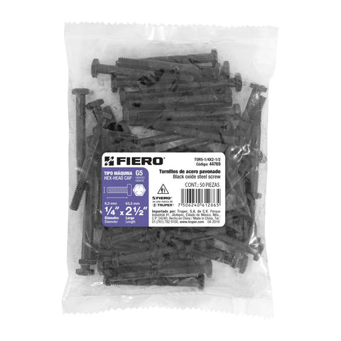 Bolsa con 50 tornillos 1/4' x 2-1/2' acero grado 5, FIERO | TOR5-1/4X2-1/2 | 44769