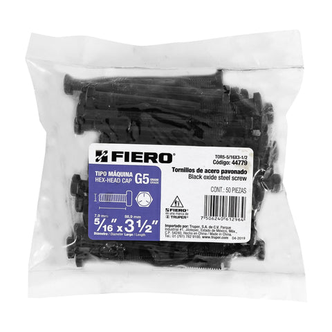 Bolsa con 50 tornillos 5/16' x 3-1/2' acero grado 5, FIERO | TOR5-5/16X3-1/2 | 44779