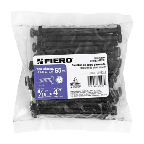 Bolsa con 50 tornillos 5/16' x 4' acero grado 5, FIERO | TOR5-5/16X4 | 44780