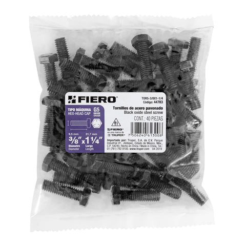 Bolsa con 40 tornillos 3/8' x 1-1/4' acero grado 5, FIERO | TOR5-3/8X1-1/4 | 44783