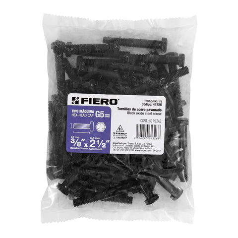 Bolsa con 50 tornillos 3/8' x 2-1/2' acero grado 5, FIERO | TOR5-3/8X2-1/2 | 44786
