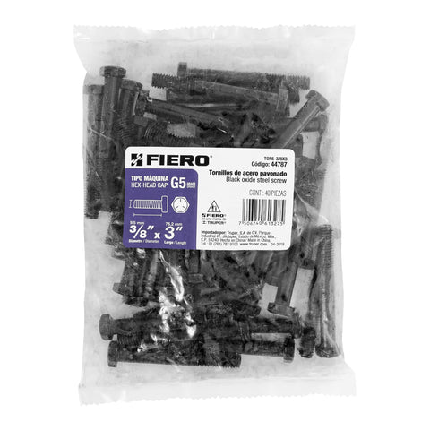 Bolsa con 40 tornillos 3/8' x 3' acero grado 5, FIERO | TOR5-3/8X3 | 44787