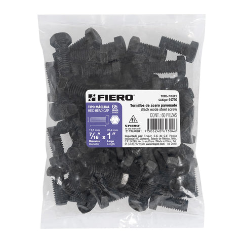Bolsa con 60 tornillos 7/16' x 1' acero grado 5, FIERO | TOR5-7/16X1 | 44790