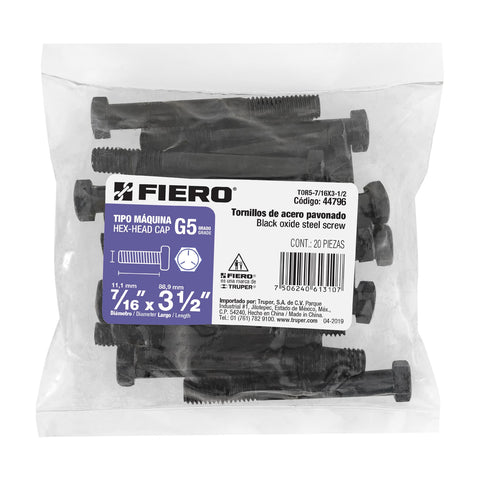 Bolsa con 20 tornillos 7/16' x 3-1/2' acero grado 5, FIERO | TOR5-7/16X3-1/2 | 44796