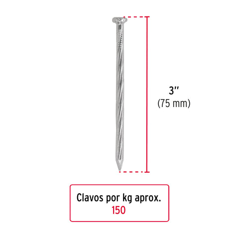 Kilo de clavos para concreto 3' galvanizado, caja de 25 kg | CLCG-3G | 44834