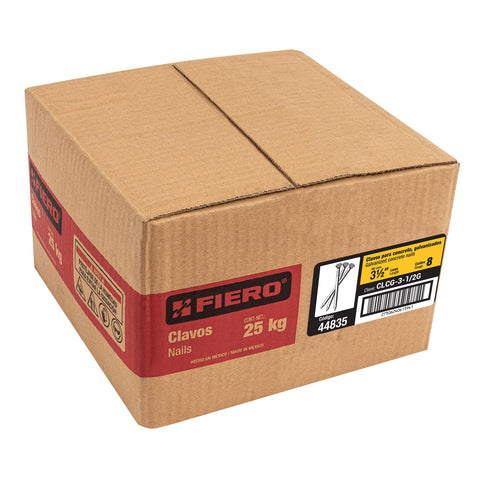 Kilo de clavos para concreto 3-1/2'galvanizado, caja de25 kg | CLCG-3-1/2G | 44835
