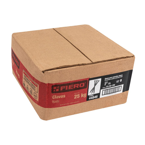 Kilo de clavos para concreto 2' negros, caja de 25 kg, FIERO | CLCG-2N | 44846