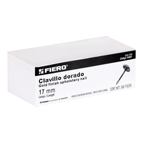 Caja con 500 clavillos dorados de 17 mm, FIERO | CLV-17D | 44901