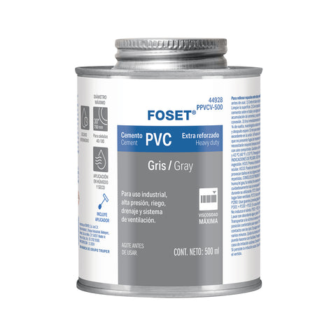 Cemento p/PVC, gris, máxima viscosidad, lata 500ml, FOSET | PPVCV-500 | 44928