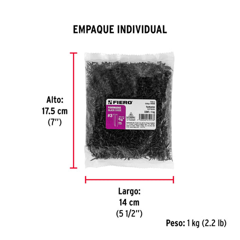 Bolsa con 1 kg de tachuelas pavonadas No. 3, FIERO | TAVO-3 | 44930