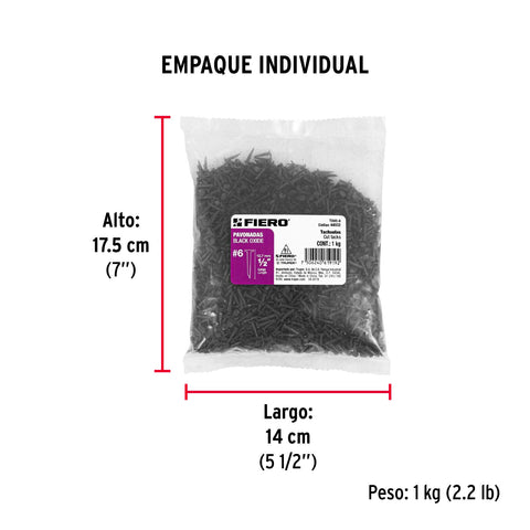 Bolsa con 1 kg de tachuelas pavonadas No. 6, FIERO | TAVO-6 | 44932