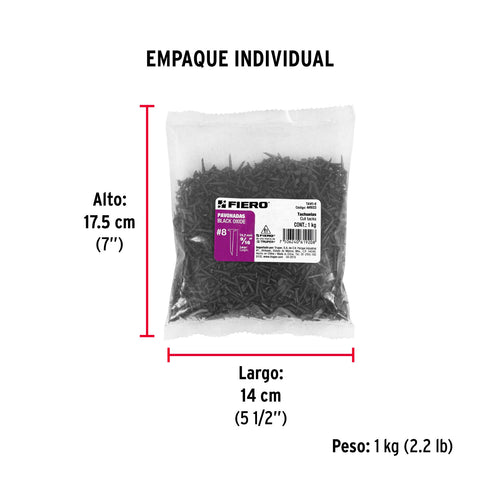 Bolsa con 1 kg de tachuelas pavonadas No. 8, FIERO | TAVO-8 | 44933