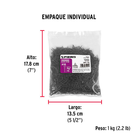 Bolsa con 1 kg de tachuelas pavonadas No. 10, FIERO | TAVO-10 | 44934