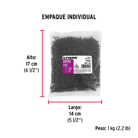 Bolsa con 1 kg de tachuelas pavonadas No. 12, FIERO | TAVO-12 | 44936